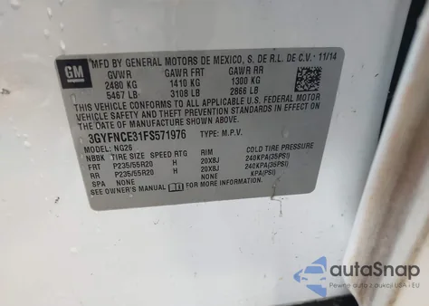 2015 Cadillac Srx Performance Collection из США, поврежденный, VIN 3GYFNCE31FS571976